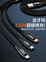 [120W super sürətli şarj] BS Apple, Huawei, Xiaomi, iPhone və Android mobil telefonları, üç başlıq tipli enerji bankı, çox funksiyalı avtomobil üçün üçü birdə məlumat kabeli, birdən üçə qədər şarj kabeli üçün uyğundur