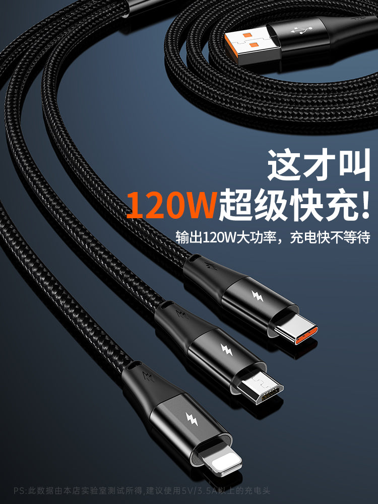 [120W super sürətli şarj] BS Apple, Huawei, Xiaomi, iPhone və Android mobil telefonları, üç başlıq tipli enerji bankı, çox funksiyalı avtomobil üçün üçü birdə məlumat kabeli, birdən üçə qədər şarj kabeli üçün uyğundur