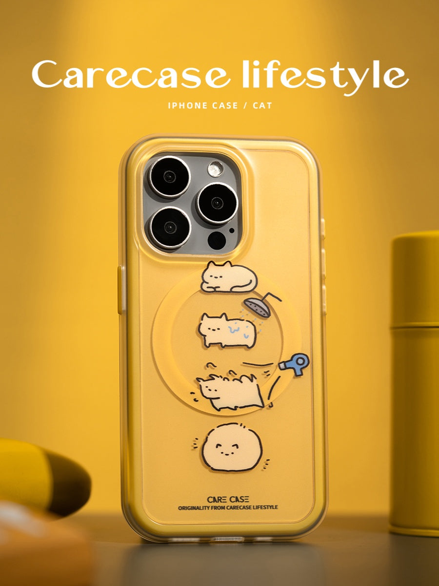 CARECASE Quruyan pişik 2-si 1-də Maqnit Buzlu Telefon Çantası Apple iPhone17 16 15 14 ProMax üçün uyğundur Orijinal Dizayn Sevimli Cizgi Filmi və Maraqlı