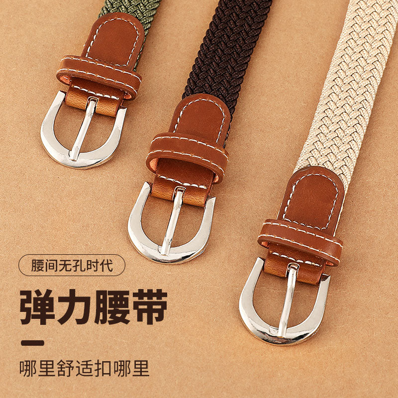 Kətan kəmər, qadın üçün deşiksiz toxunmuş elastik kəmər, Koreya üslubunda, dekorativ, uniseks nazik kəmər, tələbə gündəlik parça kəmər