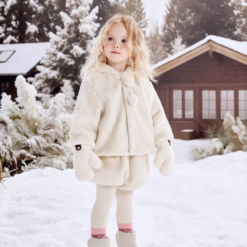 Manxi Körpə Uşaq Geyimləri Qış İsti Palto Qızlar üçün Başlıqlı Yeni Stil Çox yönlü Şirin Peluş Top