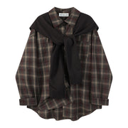 Chorlisa Retro Gündəlik Boş Damalı Polo Köynək 2026 Yaz və Payız Yeni Stil Şal Üst İki Parçalı Qadın Dəsti