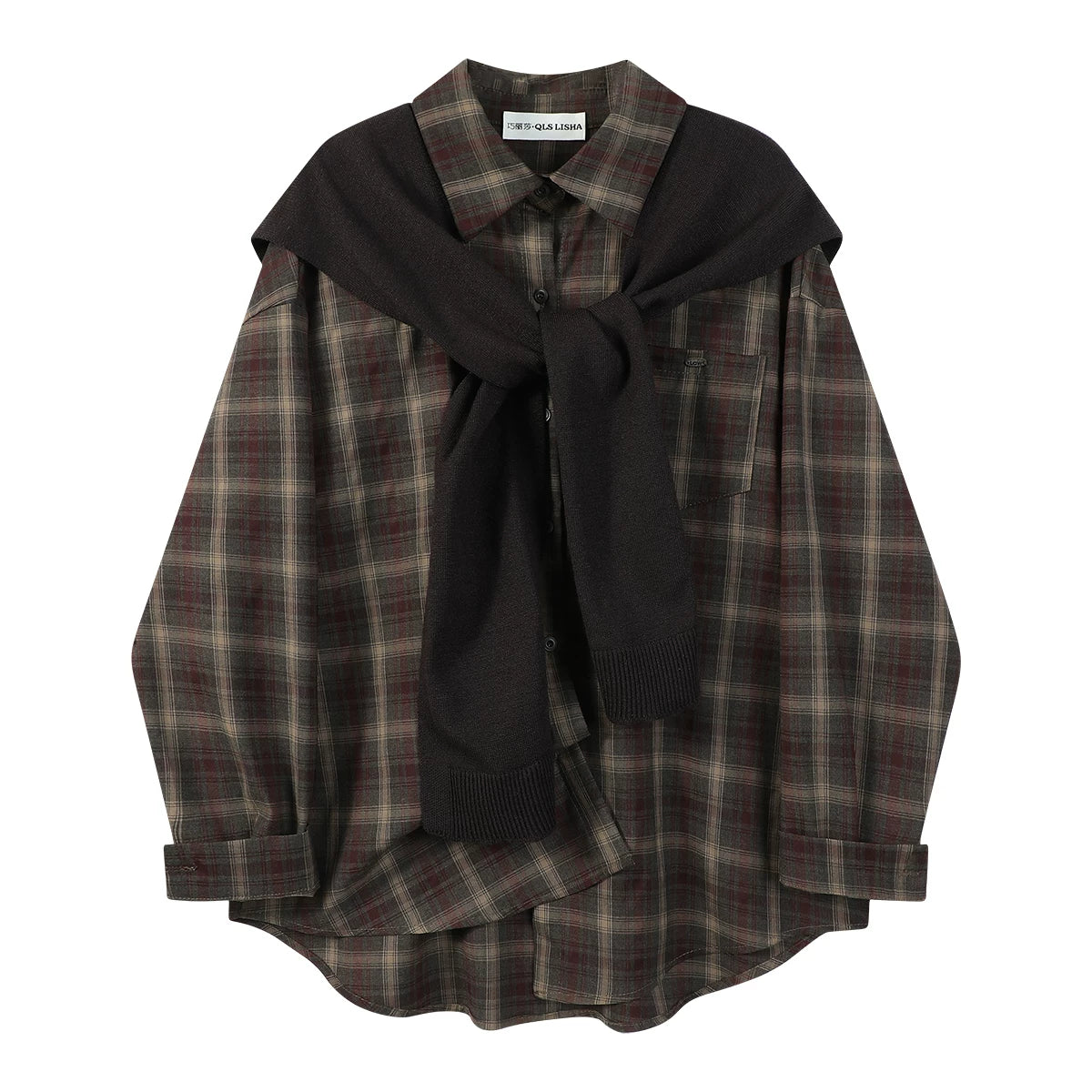 Chorlisa Retro Gündəlik Boş Damalı Polo Köynək 2026 Yaz və Payız Yeni Stil Şal Üst İki Parçalı Qadın Dəsti