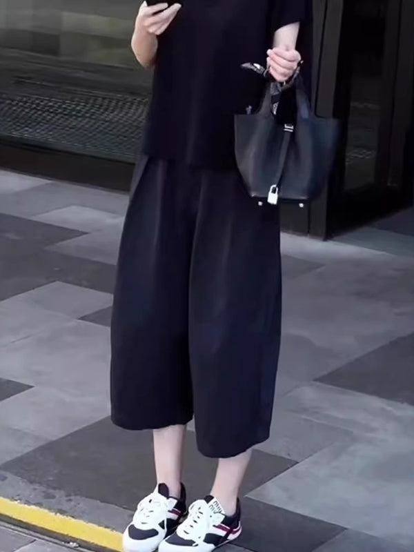 Qadınlar üçün tünd göy rəngli gündəlik şalvar, 2026-cı il yayı, böyük ölçülü, yüksək belli, geniş bədən formasında, şık, çoxfunksiyalı, geniş ayaqlı, qısa şalvar.