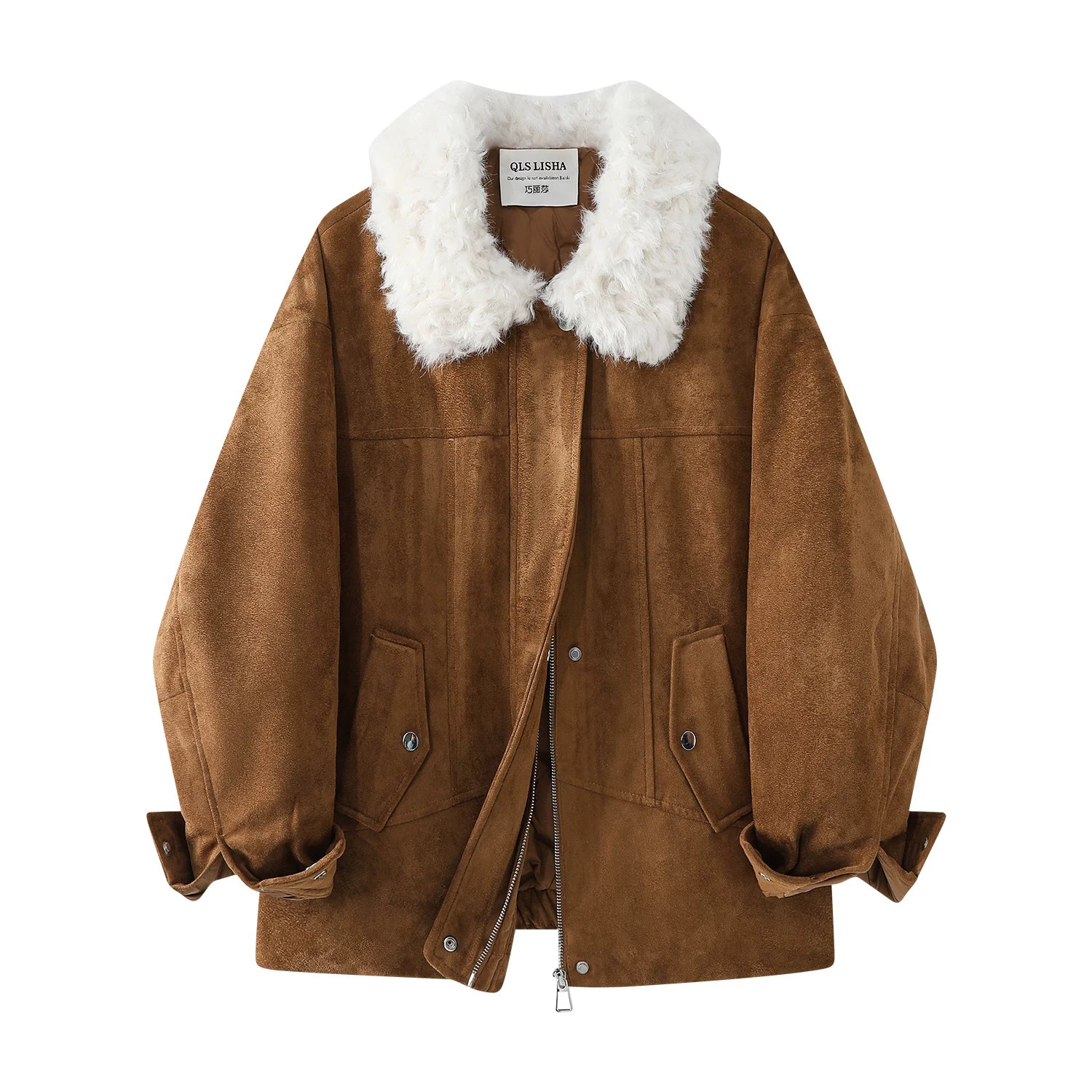 Cholisa Lambswool Yaxalıq Dizaynlı Motosiklet Gödəkçəsi Aşağı Gödəkçə Qadınlar üçün Qış 2025 Yeni Koreya Üslubunda Super Şirin Üst Geyim