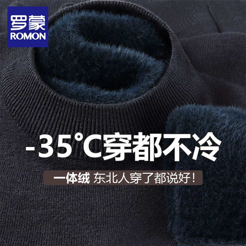 Romon tərəfindən hazırlanmış 2025-ci il Yeni Qış Kişilər üçün Yüksək Yaxalı Trikotaj İsti Əsaslı Sviter, Yun Astarlı