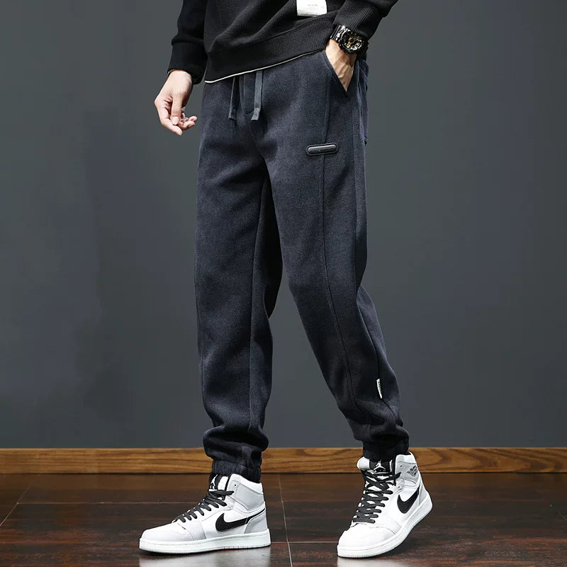 Kişilər üçün 2025-ci ilin yaz və payız şalvarları Yeni Stil, Yun astarlı məxmər gündəlik şalvarlar, Boş Fit, İdman şalvarları, Uzun şalvarlar, Dəbli