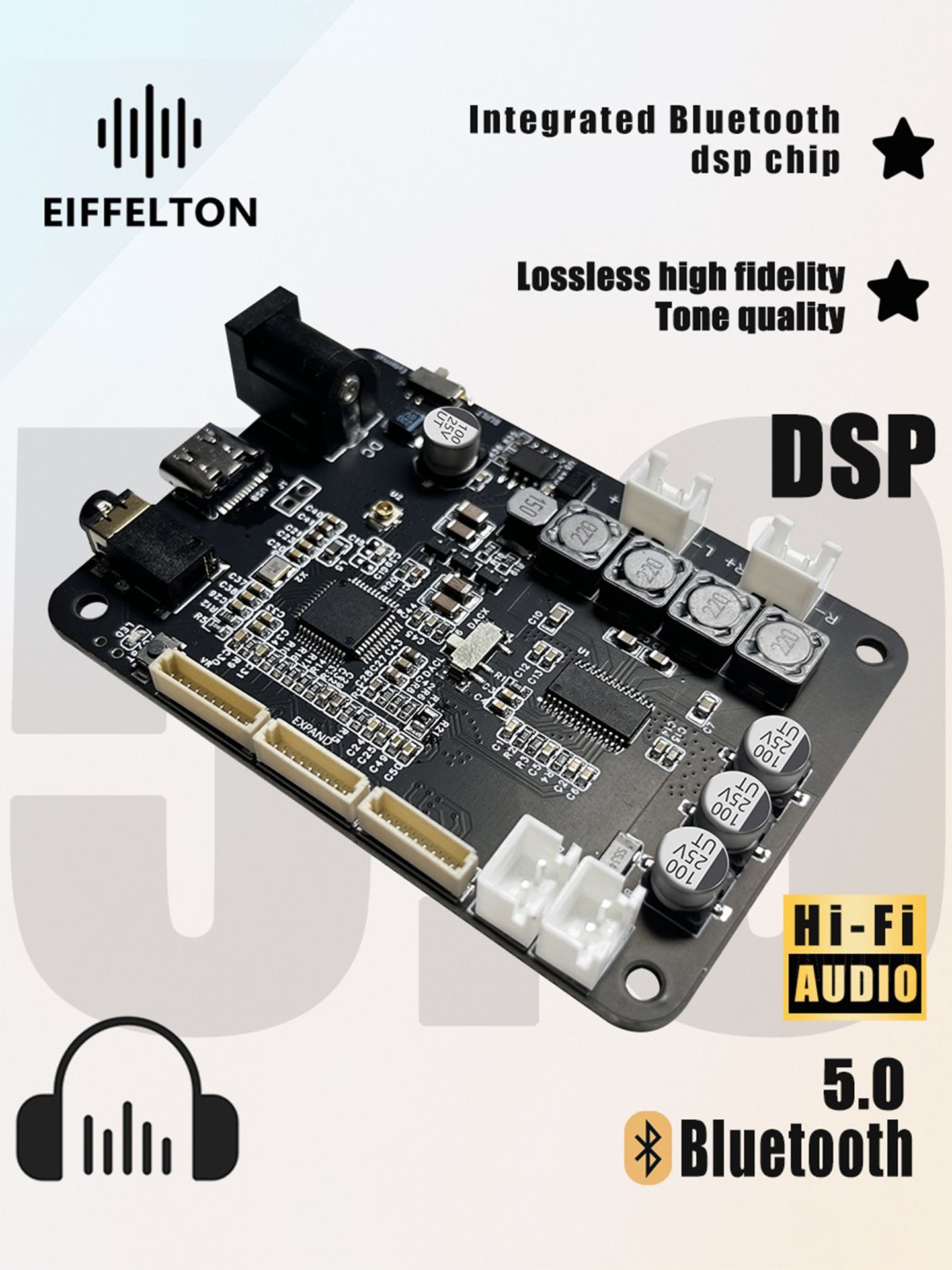 DSP Bluetooth modulu 5.0 güc gücləndiricisi lövhəsi modulu elektron krossover hifi səs keyfiyyəti TWS cütləşən sabvufer 2.0/1.1