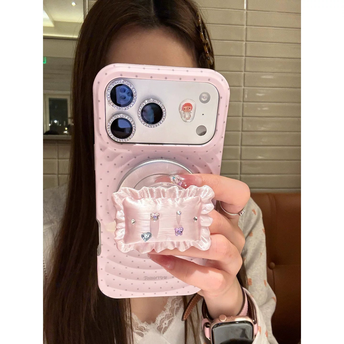 Koreya ins polka nöqtəli qiymətli daş yastıq maqnit tutacağı iPhone17pro Apple 16 mobil telefon qutusu 17promax hər şey daxil iPhone17 yıxılmağa qarşı qoruyucu örtük 16promax şəxsiyyət 15