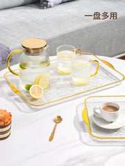 Çay fincanları, su stəkanları, çay nimçələri, qonaq otağı üçün plastik qəhvə masaları, fincanlar, düzbucaqlı meyvə yemək boşqabları ilə ev istifadəsi üçün yüngül lüks çay nimçəsi