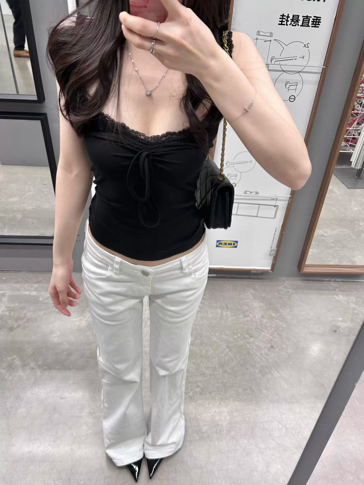 Qadınlar üçün Amerika üslubunda şirin və ədviyyatlı, sadəlövh kamzol, incə oturacaq, incə krujeva daxili qat, gündəlik istifadə üçün çoxfunksiyalı mayka, yay