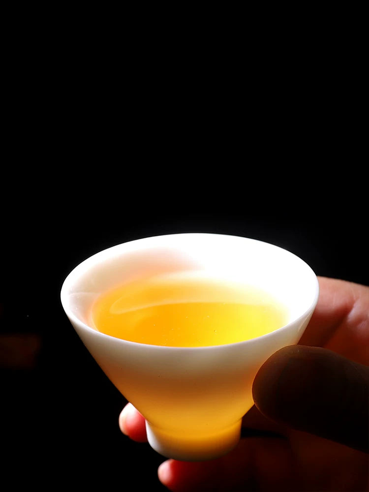 Suet-yağlı jade çini çay fincanı, əl istehsalı çay kasası, usta tək stəkan, 6-paket, Dehua Kung Fu çay fincanı, çay mərasimi aksesuarları