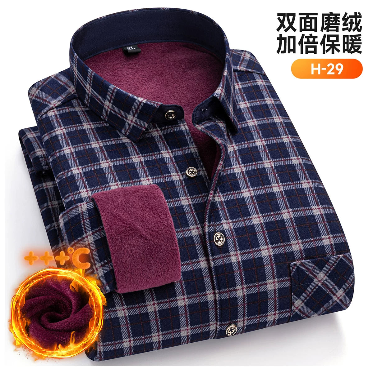 Paul Winter Kişilər, Orta Yaşlı və Yaşlılar üçün İsti Uzunqol Köynək, Gündəlik, Yun Astarlı, Qalın, Böyük Ölçülü Dama-dama Köynək