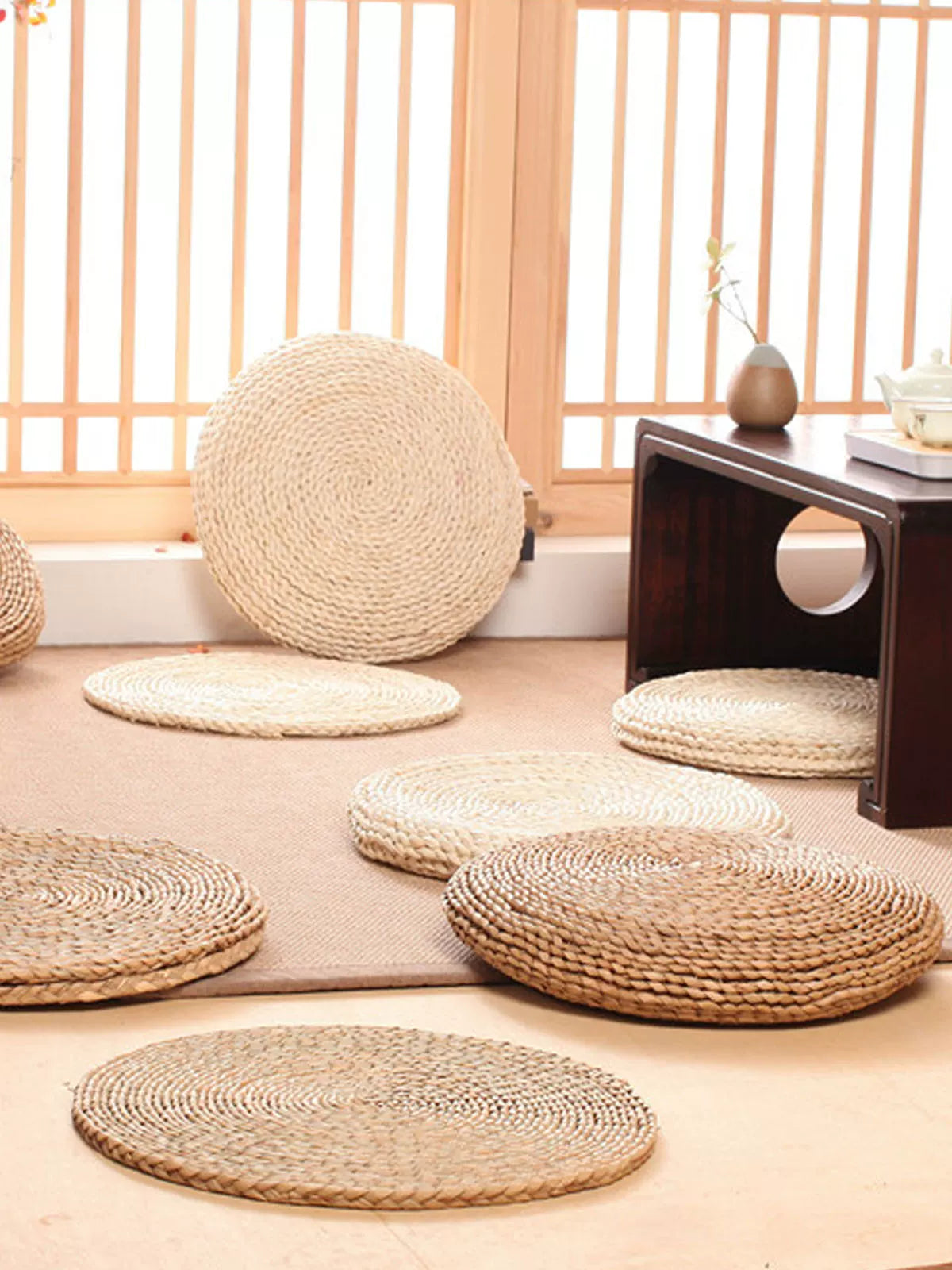 Futon yastığı, tatami yastığı, Yapon futon döşəyi, meditasiya dəyirmi meditasiya döşəyi, samandan toxunmuş döşəmə döşəyi