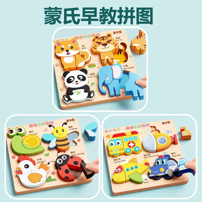 3-6 yaşlı uşaqlar üçün 3D Montessori tapmacası, əl işi oyuncaq, körpələr üçün hədiyyə, taxta uyğun tapmaca lövhəsi