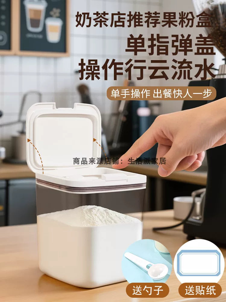 Kommersiya südlü çay dükanı meyvə tozu qutusu flip-üstü möhürlənmiş kavanoz kvadrat dəyirmi kiçik material qutusu nəmə davamlı qida dərəcəli şəffaf plastik qutu