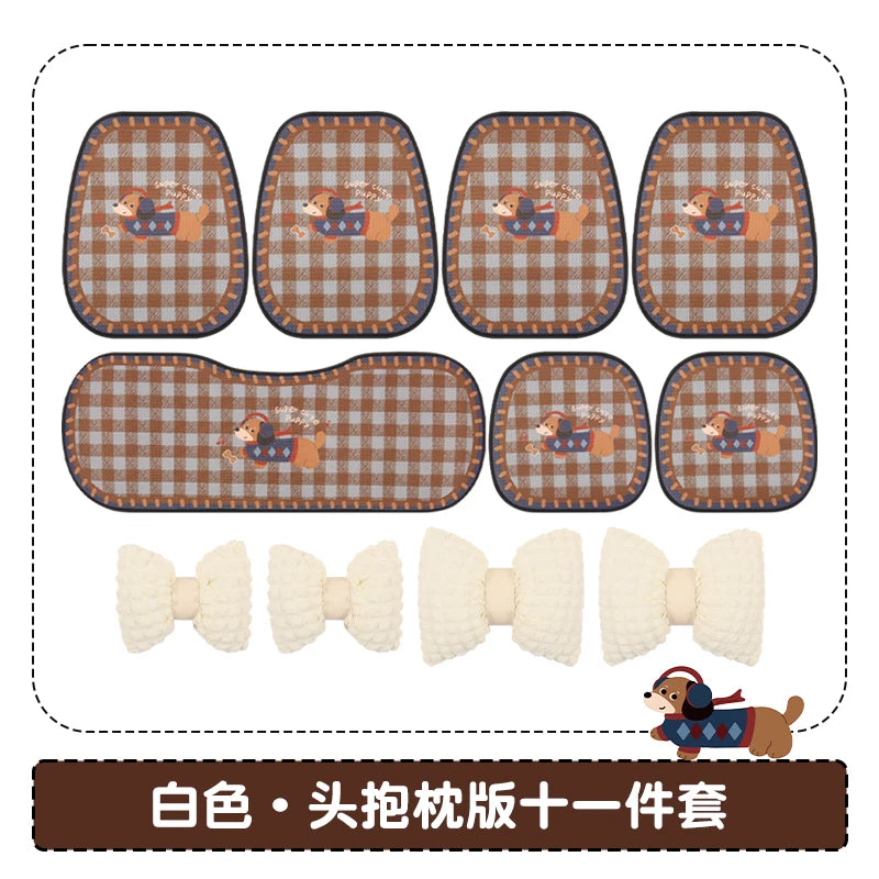 Cizgi filmi bala bala üçün plaid avtomobil oturacağı yastığı, qış üçün yumşaq isti arxa oturacaq yastığı üç hissəli dəst, şirin avtomobil oturacağı örtüyü