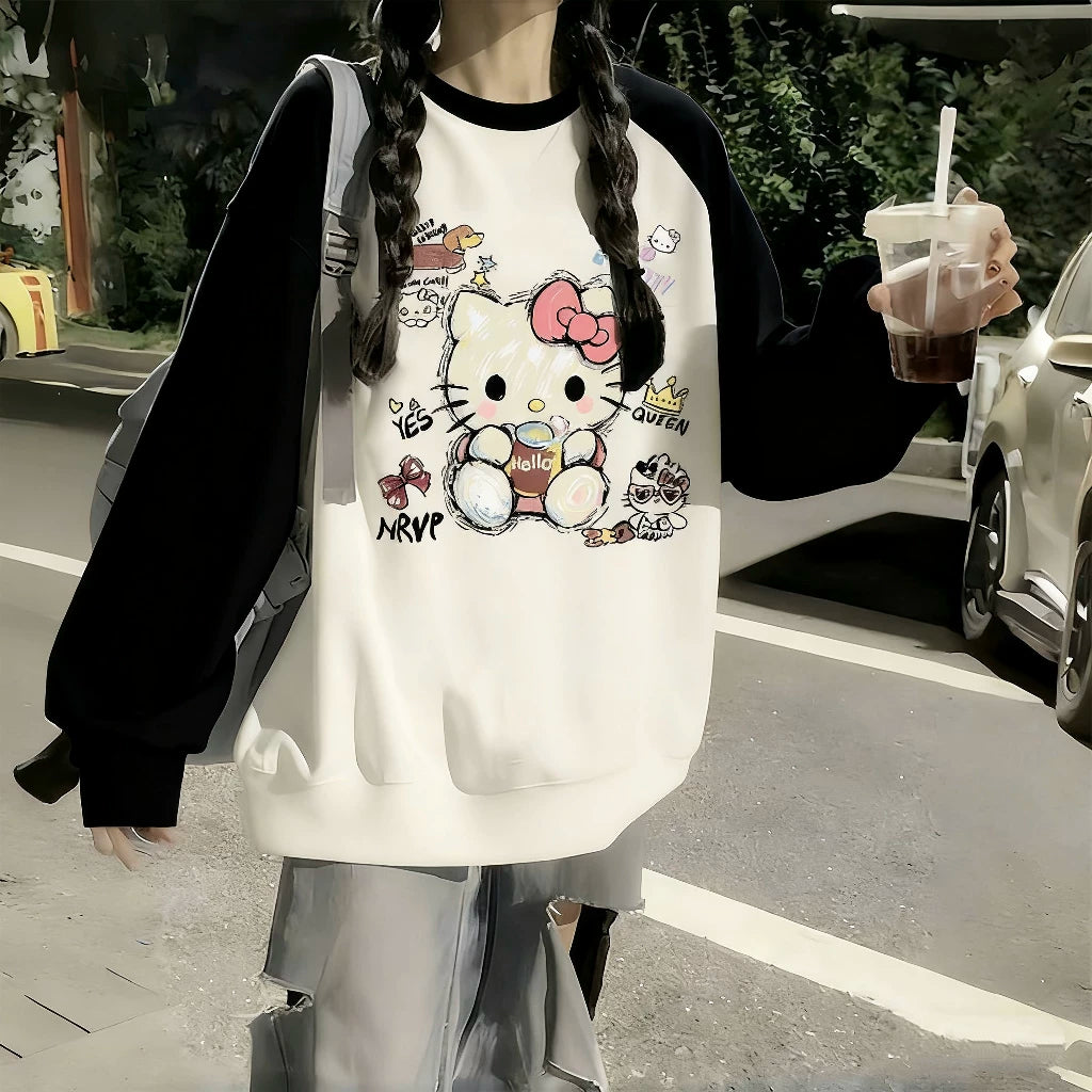 Qızlar üçün sviter, yeni yaz və payız model, dairəvi yaxalıq, geniş forma, rəng bloklayıcı, əsas qat, qış üçün flis astarlı köynək.