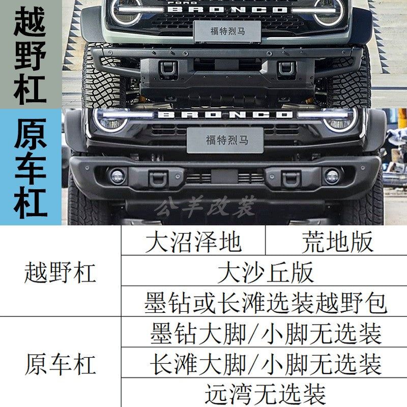 In accordance with the new traffic regulations, the Ford Bronco modified aluminum alloy front bumper is applied to the lower license plate bracket/number frame
