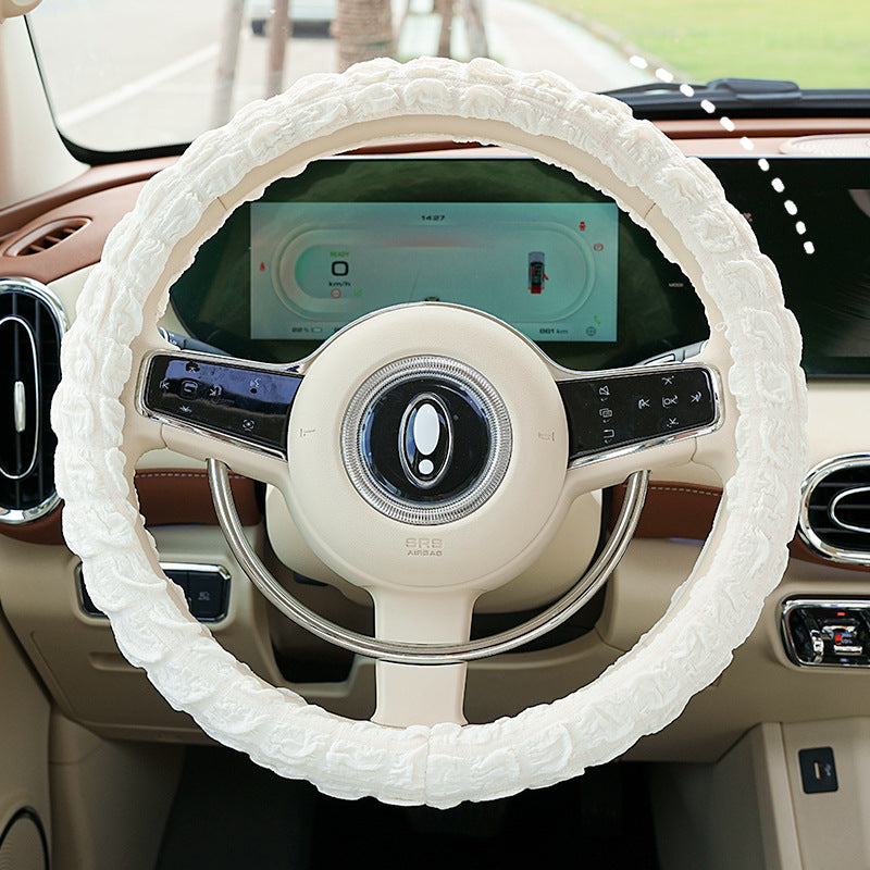 Car steering wheel cover, fabric with exaggerated pattern, non-slip and sweat-absorbent, goddess style car steering wheel cover.