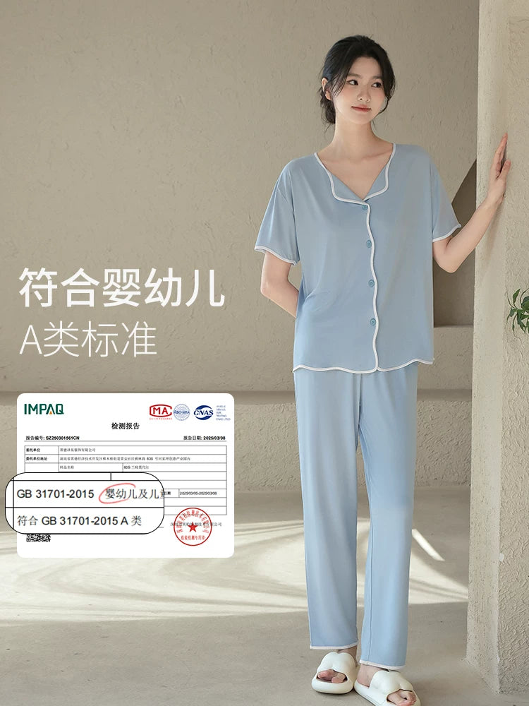 Qadınlar üçün modal pijama yay 2026 yeni yay qadın qısaqol şalvar sinə yastıqları ilə ev paltarları böyük ölçülü yay