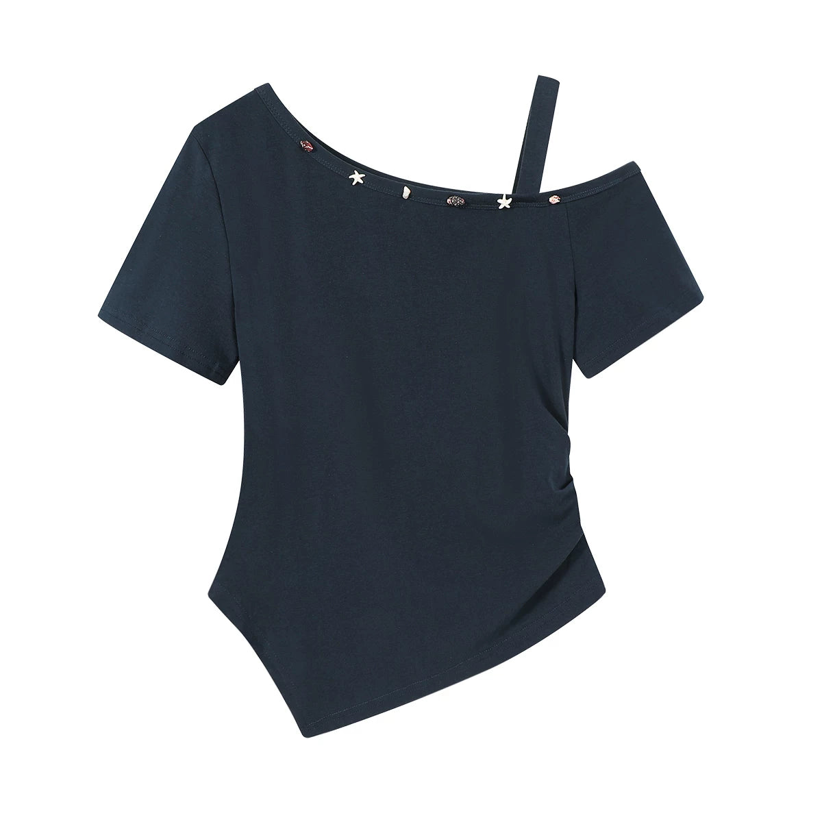 Chalisa Qadın Dizayner Topu, 2026 Yeni Stil, İsti Satış, Zərif, Arıqladıcı, Çiyinsiz Ağ Qısa Qollu Köynək, Yay Geyimi