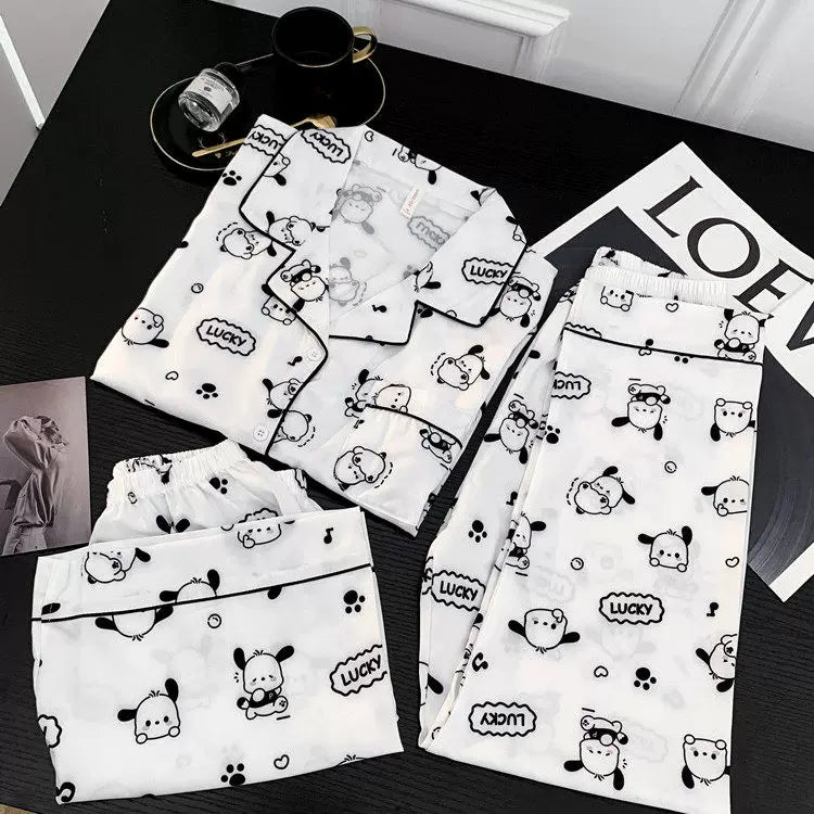 2026 Yeni Buz İpək Pijama Qadın Yay Qısaqol Karikatura Sevimli Yağ mm Plus Size Tələbə Ev Geyimi Dəsti