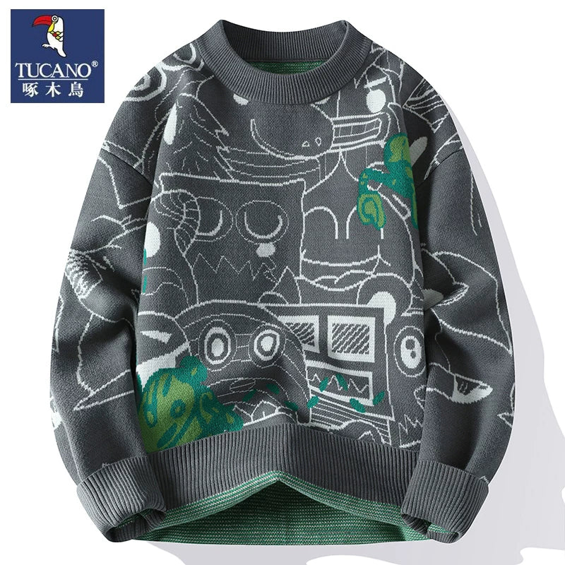 Woodpecker Kişi İdman Uzunqol Futbolkası, Payız və Qış Dəbli Üst Geyimləri, Yüksək Səviyyəli Payız Boş Yaxalı Amerika Üslublu Sviter