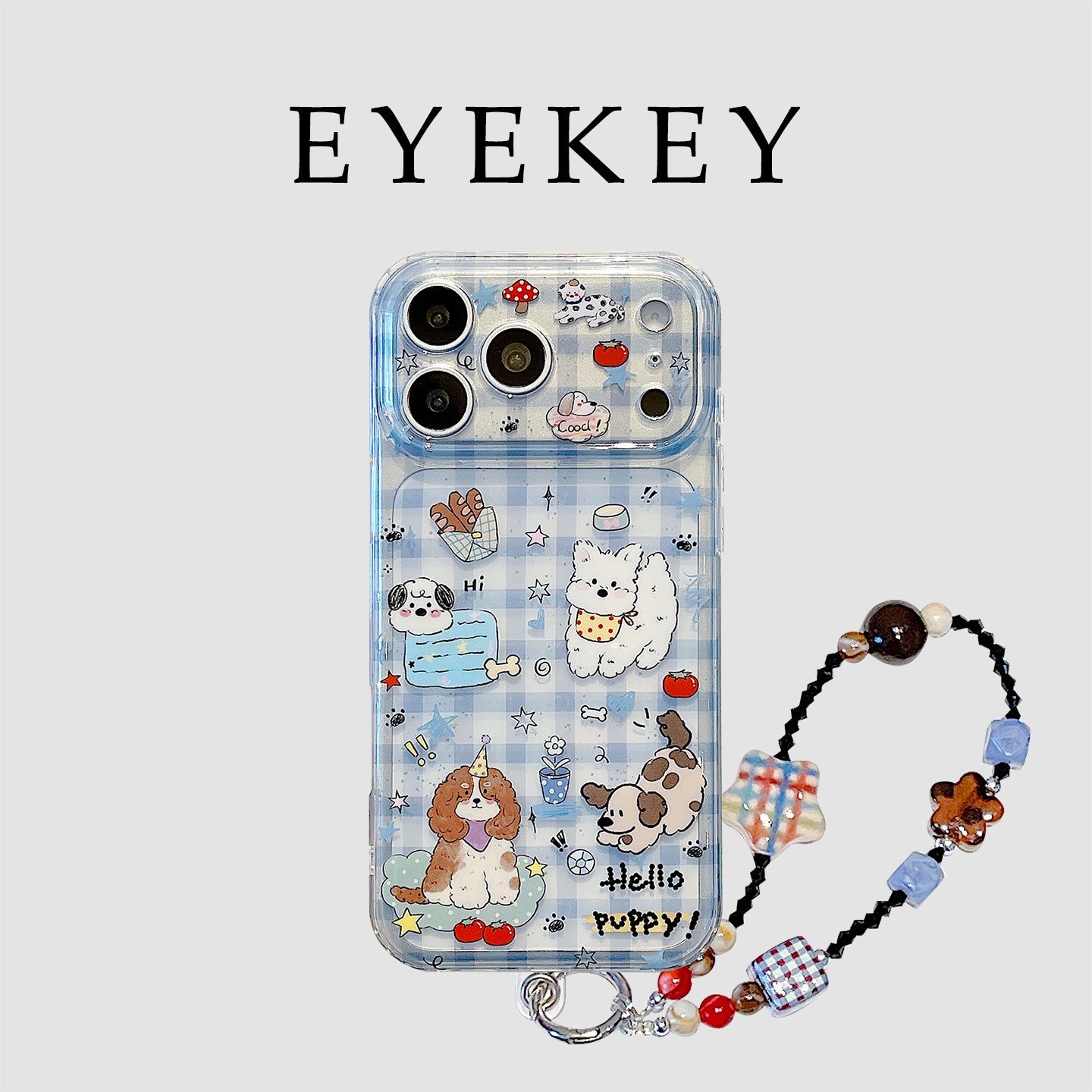 eyekey·ins Apple 17promax mobil telefon qutusu üçün uyğundur iphone16 əyləncəli cizgi filmi mavi plaid puppy 15 zəncirli 14 yeni stil 13 kişi və qadınlar 17 düşməyə qarşı 16pro qoruyucu örtük