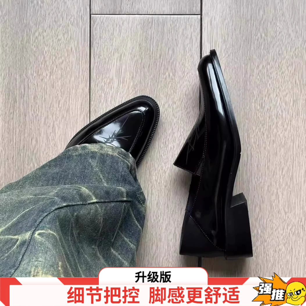 Kişilər üçün uclu qara dəri ayaqqabı, yüksək səviyyəli model, platforma altlıq, hündürdaban, Britaniya üslubunda, sürüşməyən, işgüzar gündəlik, işgüzar səfərlər üçün loferlər