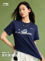 Li Ning Popsicle T | Buz ipək qısaqol qadın yay yeni çaplı qadın təsadüfi yarımqol köynək idman köynəyi