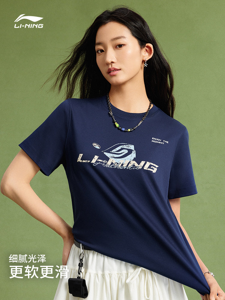 Li Ning Popsicle T | Buz ipək qısaqol qadın yay yeni çaplı qadın təsadüfi yarımqol köynək idman köynəyi