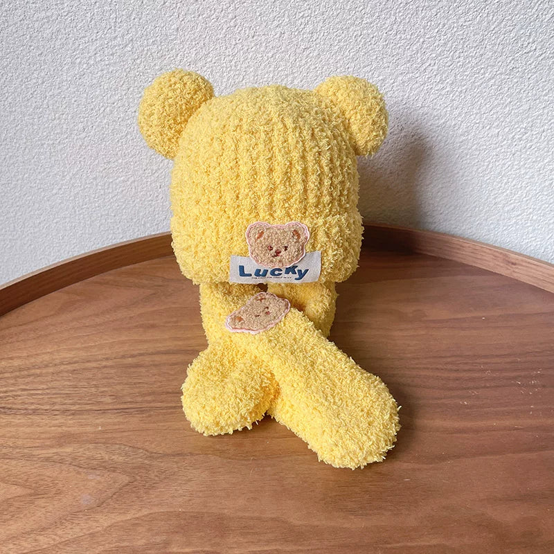 Körpə papağı və şarfı iki hissəli dəst, şirin ayı körpəsi qulaqcıqlı papaq, qalın və isti, oğlan və qızlar üçün, payız və qış üçün idealdır.