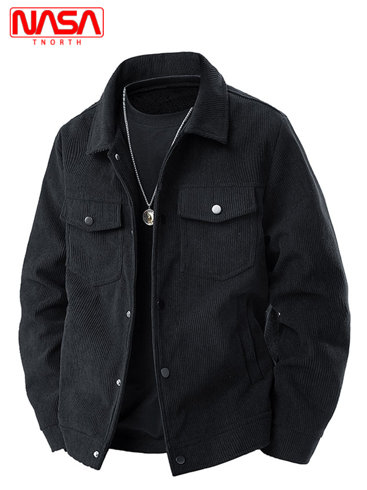 NASA-nın birgə brendi ilə hazırlanmış məxmər kişi gödəkçəsi, yaz və payız üslubunda, yaxalıqlı işgüzar gündəlik köynək, yeni, flis astarlı yaraşıqlı üst geyimi.