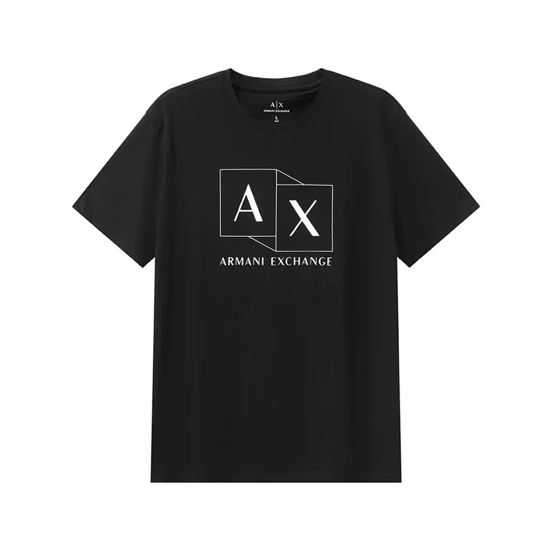 Armani AX Kişilər üçün Pambıq Həndəsi Loqolu Naxışlı İncə Fit Kürək Yaxalı Qısa Qollu Futbolka 3DZTAD ZJ9AZ