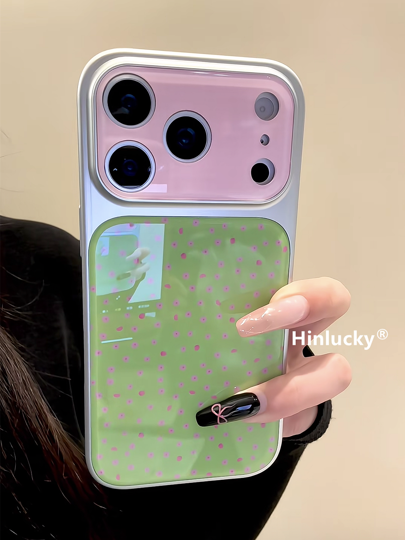Hinlucky Koreya ins yaşıl fon çəhrayı kiçik çiçəkli Apple 17 mobil telefon üçün uyğundur iphone16promax elektrolizlənmiş akril 15 yeni qadın 16 düşməyə qarşı qoruyucu örtük 17pro super yaraşıqlı