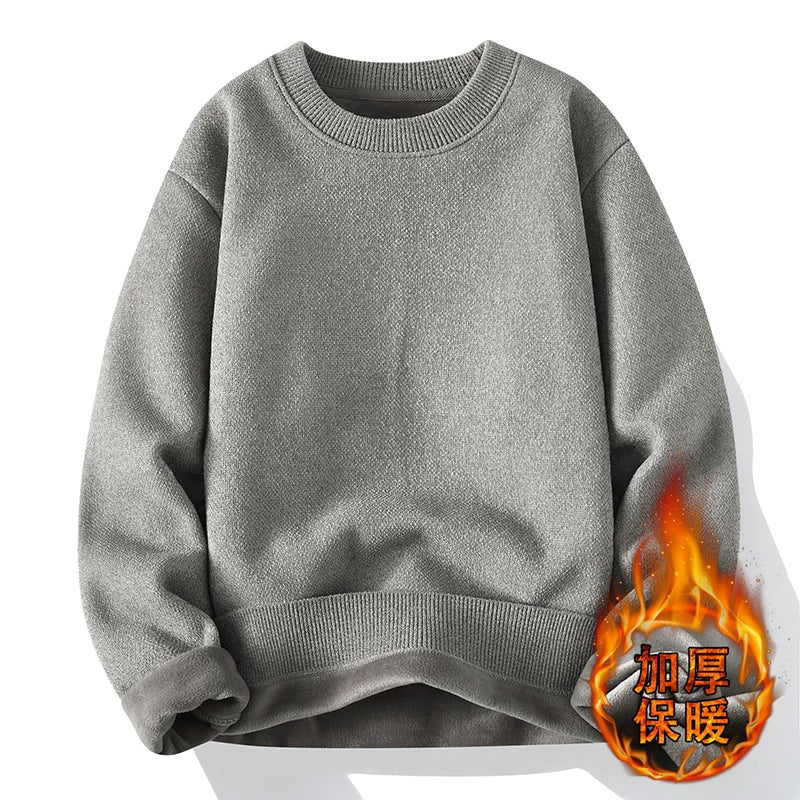 Kişilər üçün bir hissəli yun sviter, yeni payız və qış modası, isti şenil yun astarlı alt paltarı, kişilər üçün dairəvi yaxalı trikotaj geyim.