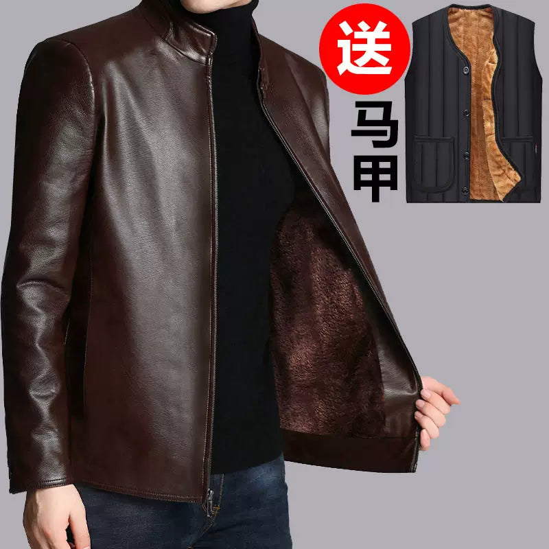 2024 Payız/Qış Yeni Kişilər üçün Yaxalıqlı İşgüzar Gündəlik PU Dəri Gödəkçə, Yun Astarlı və Qalınlaşdırılmış Motosiklet Gödəkçəsi