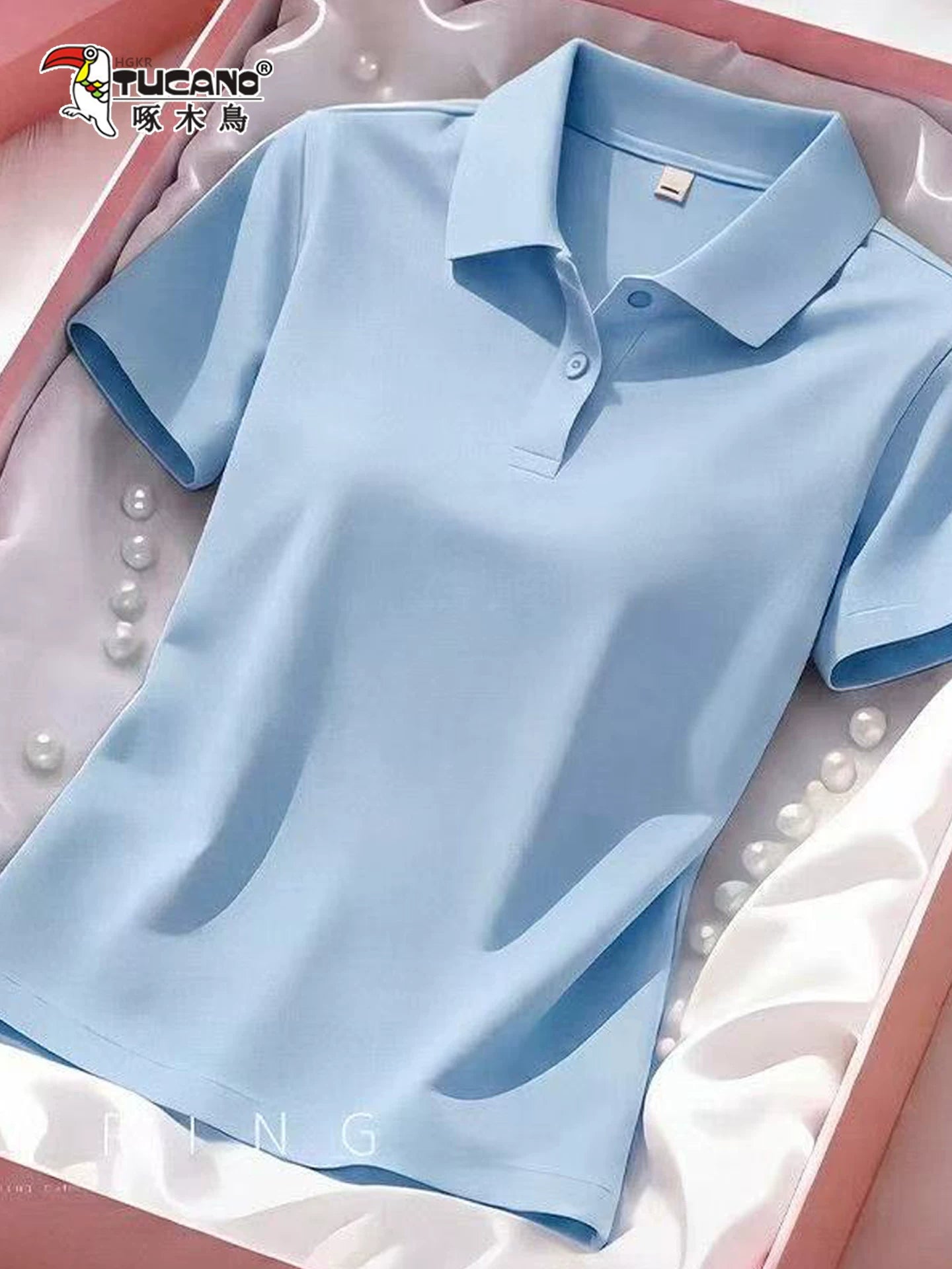 Ağacdələn yay yeni qısaqol düz rəngli yaxalı köynək POLO köynək, nazik və çox yönlü, yaş azaldan üst T