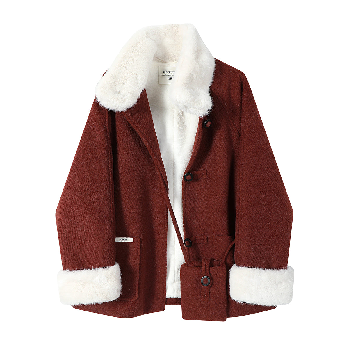 Chola qadınlar üçün qısa qırmızı quzu yun palto, payız və qış, yun astarlı və qalınlaşdırılmış, gözəl və şık yun palto