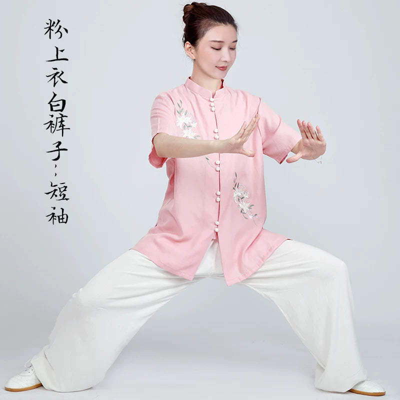 Xiaoheshan Tai Chi kostyumu Qadın Yeni 2026 Pambıq və Kətan Tai Chi Təcrübə Kostyumu Qadın Yay Geyimi Yaz və Payız Ba Duan Jin