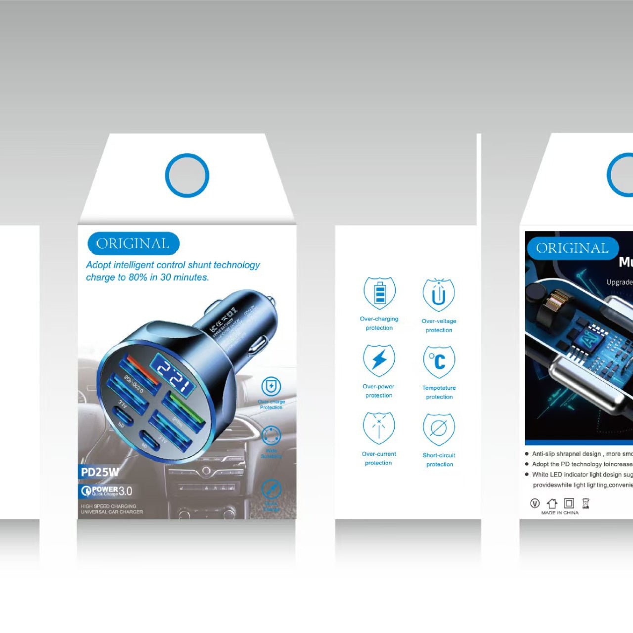 Avtomobil şarj cihazı, mobil telefonlar üçün super sürətli şarj, siqaret alışqanı adapteri, beş dəlikli avtomobil şarj cihazı başlığı, avtomobil USB interfeysi