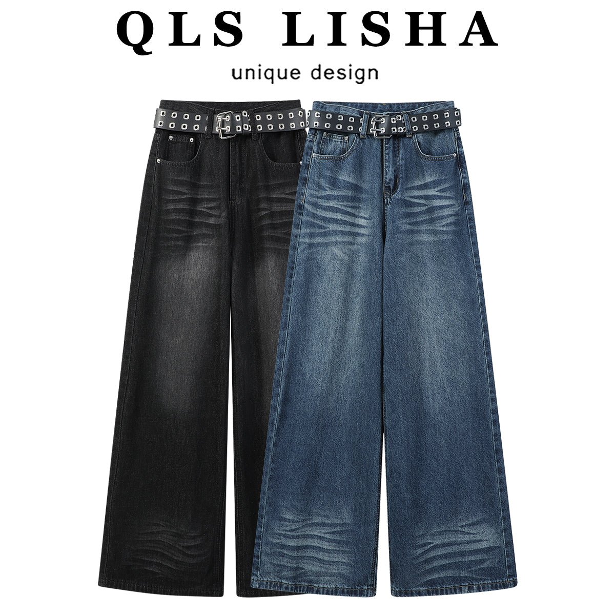 Chola Lisa Spicy Retro High Street Design Qadın Cins Şalvarı Payız Boş Arıqladıcı Düz Geniş Ayaqlı Şalvar