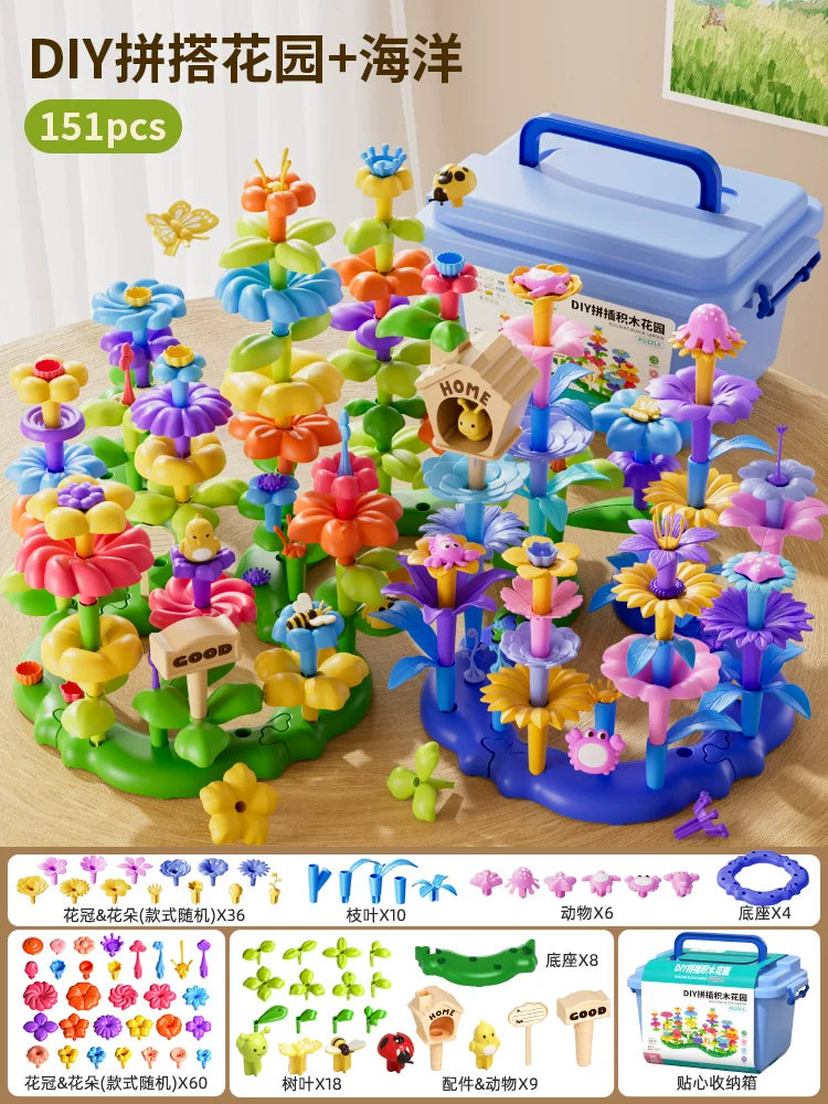 Qızlar üçün DIY Bağ Tikinti Blokları Çiçək Dəsti 3 Zəka İnkişaf Etdirmək üçün Çiçək 4 Uşaq Təhsil Oyuncağı 5 Uşaq Çiçək Aranjimanı Oyuncağı