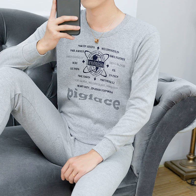 Kişilər üçün 100% Pambıqdan Payız və Qış üçün Termal Alt Geyim Dəsti, Sincan Təmiz Pambıqdan Əsaslı Köynək, Dəyirmi Yaxalıq, Jakarlı Termal Alt Geyim, Dəbli Kişi Geyimləri