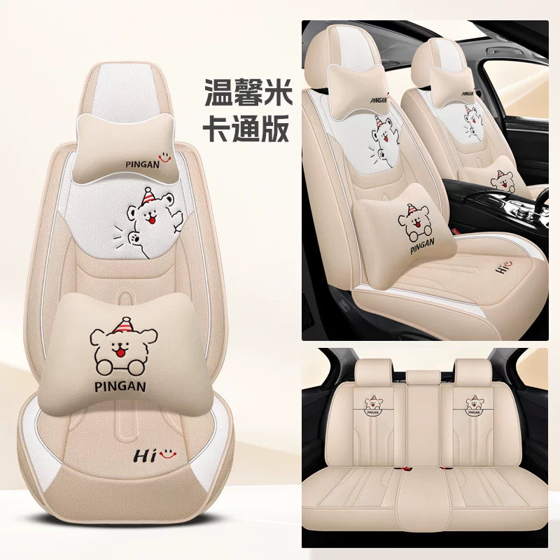 Avtomobil oturacağı yastıqları, qış kətan oturacaq üzləri, bütün mövsümlər üçün, tam örtüklü pambıq və kətan parça oturacaq yastıqları, cizgi filmi mövzulu oturacaq üzləri.