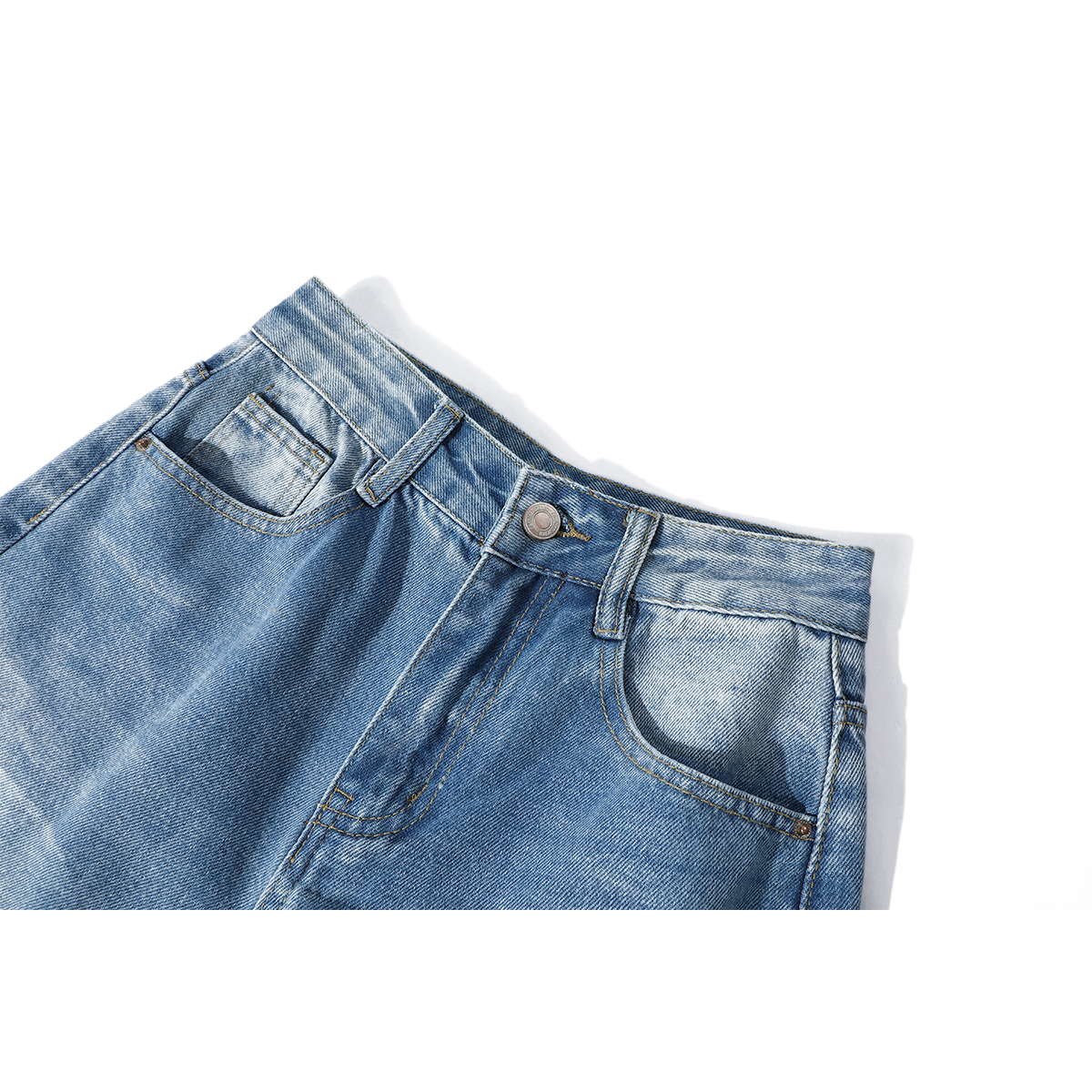 Chalisa yüksək belli arıqlama üçün düz, geniş ayaqlı, açıq rəngli cins şalvar, yeni yaz stili, qadınlar üçün dəbli və dəbli boş şalvar.