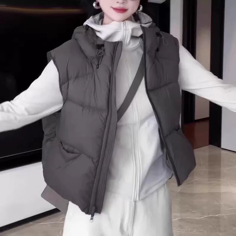 Avropa üslubunda qadınlar üçün qısa pambıq jilet, 2026-cı ilin payız və qış yeni model, böyük ölçü, üst geyim jileti, çiyin çantası, gödəkçə.