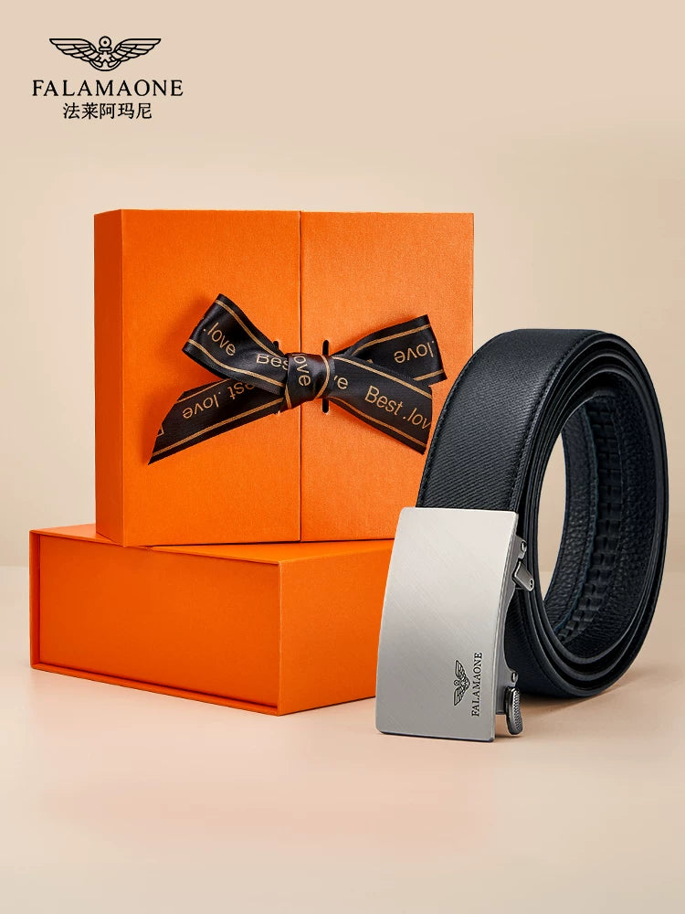 Falmani kişi üçün avtomatik toqqalı təbii dəri kəmər, biznes üslubunda, daxili toqqa, yüngül lüks, kişi üçün təbii dəri kəmər, sevgili üçün hədiyyə.