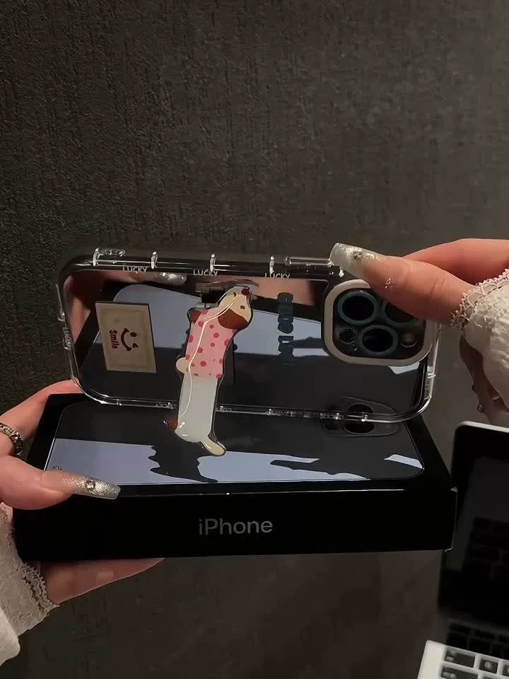 Apple 17pro mobil telefon qutusu üçün uyğundur 16E güzgü puppy 14 braket iphone13promax yeni 11 qadın xs/xr qabaqcıl 12 sevimli 15plus hər şey daxil 17air yıxılmağa qarşı qoruyucu örtük